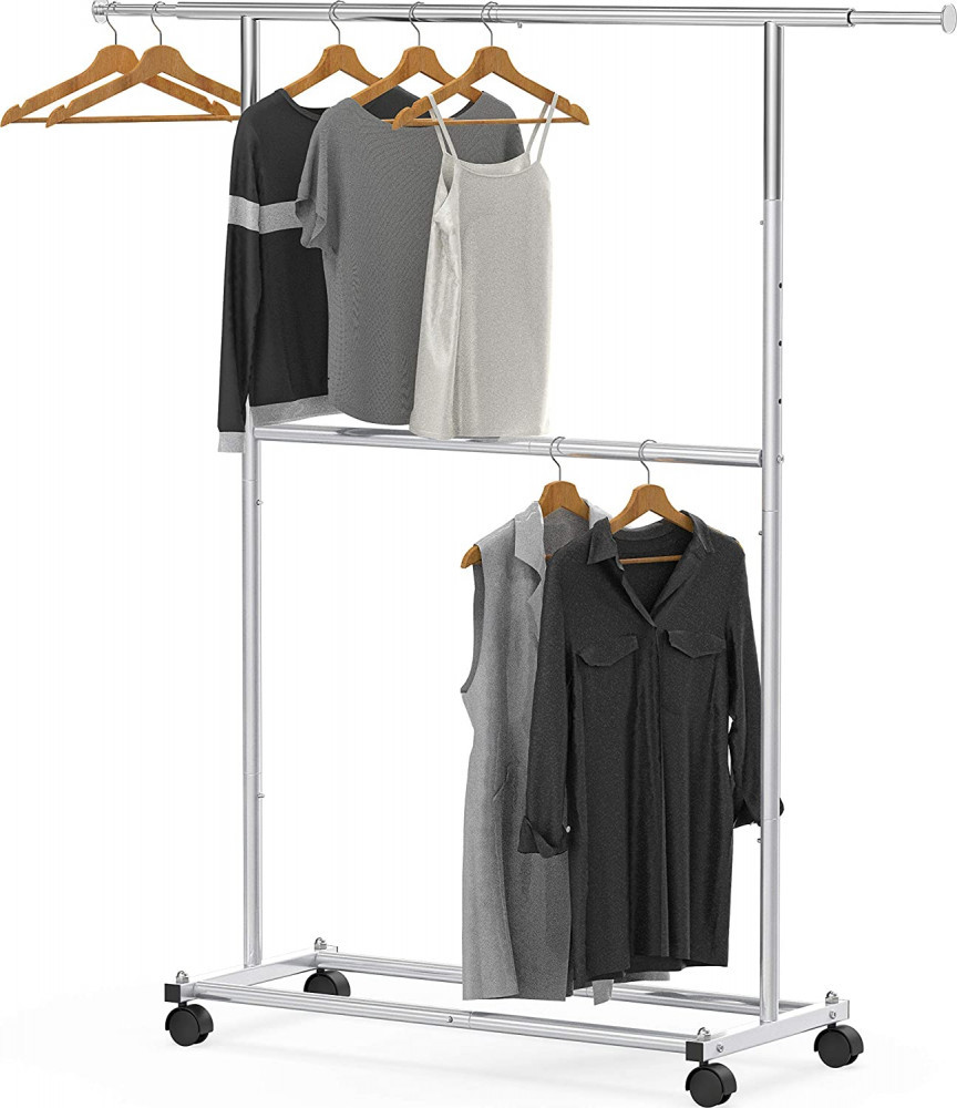 SimpleHouseware Double Rod Garment Rack, Grey