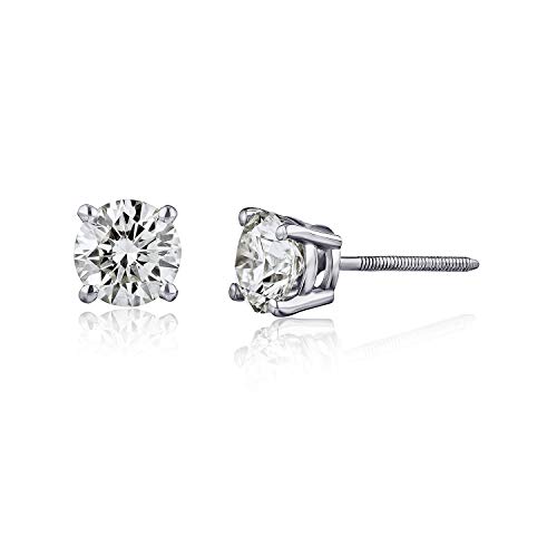The Diamond Channel 1/5 cttw Certified Diamond Earrings For Women in 14K White Gold with Screw Back and Post Studs (J-K Color, I2 Clarity)