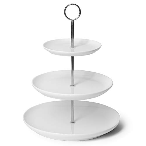 Sweese 735.101 3 Tier Cupcake Stand- White Porcelain Cake Stand- Dessert Stand, Tiered Serving Trays for Parties