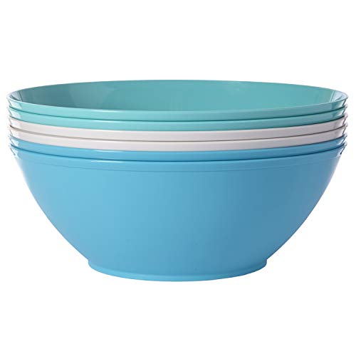 Fresco 10-inch Plastic Mixing and Serving Bowls | set of 6 in 3 Coastal Colors