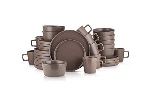 Stone Lain Coupe Dinnerware Set, Service For 8, Matte Brown Speckled