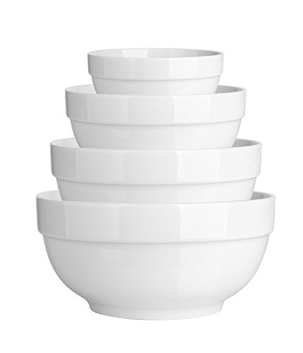 DOWAN Porcelain Serving Bowls, 12/22/42/64 Ounce Nesting Bowls Set, Deep Serving Dishes, Large Salad Bowls, Small Mixing Bowls for Kitchen, for Prep, White