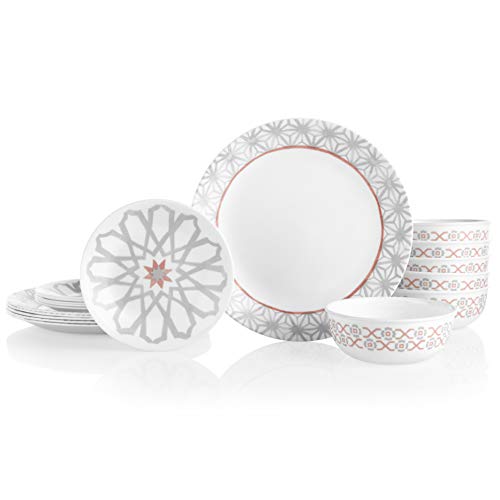 Corelle 18-Piece Service for 6, Chip Resistant Dinnerware Set, Amalfi Rosa