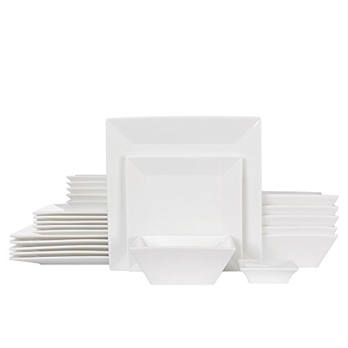 Porlien 24-Piece Classic Square Dinnerware Set for 6, White