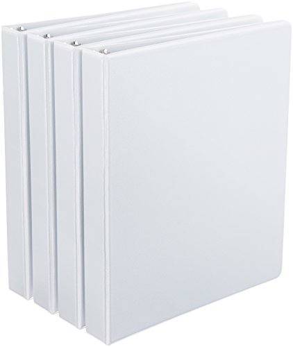 AmazonBasics D-Ring Binder - 1 Inch, White, 4-Pack