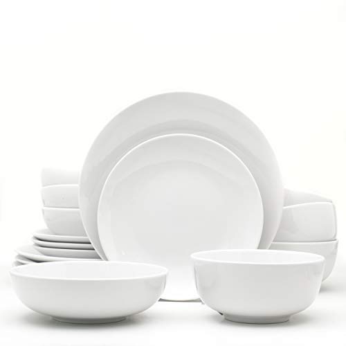 Euro Ceramica White Essential Chip Resistant Collection Dinnerware and Serveware, 16 Piece Set, Service for 4, Classic