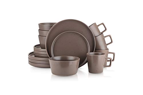 Stone Lain Coupe Dinnerware Set, Service For 4, Matte Brown Speckled