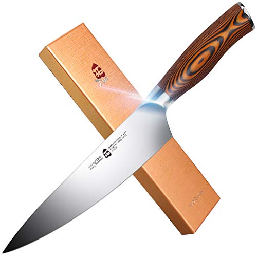 TUO 8-inch Chef Knife - Kitchen Chefs Knife with The Best German X50CrMoV15 High Carabon Stainless Steel - High-tech Pakkawood ergonomic Handle - Vaccum Heat Treatment - Fiery Series