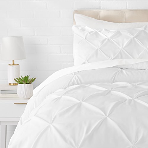 AmazonBasics Pinch Pleat Comforter Bedding Set, Twin, Bright White