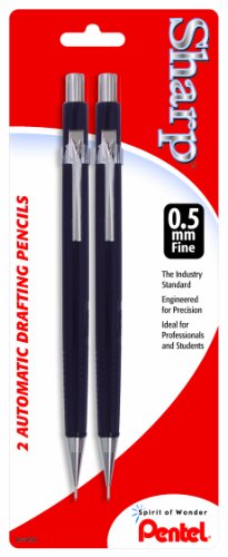 Pentel P205BP2-K6 Sharp Mechanical/Automatic Pencil, 0.5mm, Black, 2 Count (Pack of 1) - Packaging May Vary