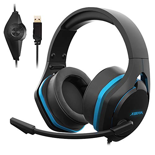 Jeecoo V22 Gaming Headset for PC- Deep Bass 3D Surround Sound- USB Headphones with Noise Cancelling Microphone RGB Lights Plug & Play for Laptops Computers