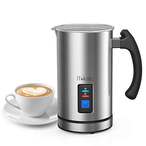 iTeknic Milk Frother, Electric Milk Steamer and Frother Stainless Steel, Automatic Foam Maker For Coffee, Latte, Cappuccino, Milk Foamer Warmer with Strix Temperature Controls