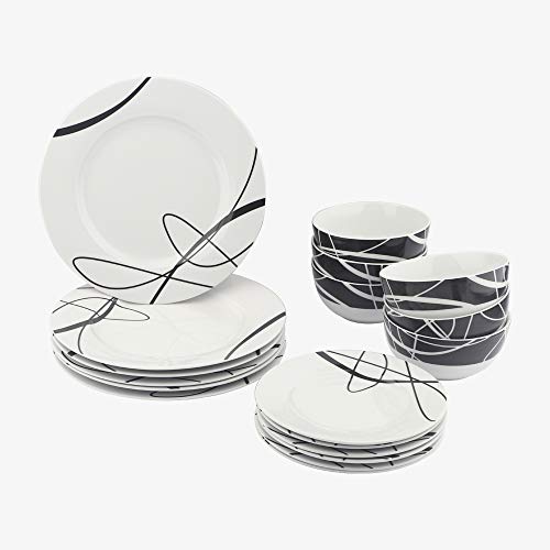 AmazonBasics 18-Piece Kitchen Dinnerware Set, Plates, Dishes, Bowls, Service for 6, Cursive