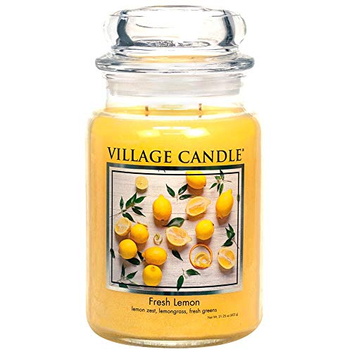Village Candle Fresh Lemon 26 oz Glass Jar Scented Candle, Large