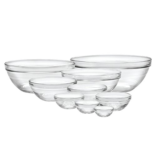 Duralex 100009 Made In France Lys Stackable 9-Piece Bowl Set,Clear