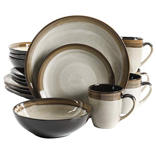 Gibson Elite Couture Bands 16-Piece Dinnerware Set, Brown