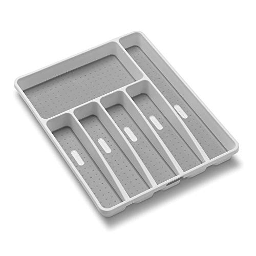 madesmart Classic Large Silverware Tray - White |CLASSIC COLLECTION | 6-Compartments| Kitchen Drawer Organizer | Soft-Grip Lining and Non-Slip Rubber Feet | BPA-Free