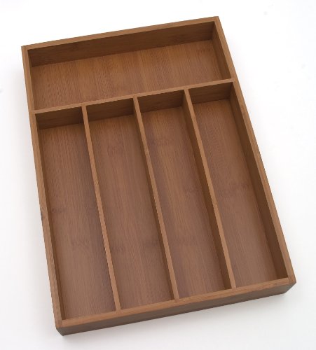 Lipper International 8876 Bamboo Wood Flatware Organizer with 5 Compartments, 10-1/4" x 14" x 2"