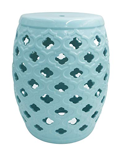Amazon Brand – Ravenna Home Moroccan-Pattern Ceramic Garden Stool or Side Table, 16"H, Light Blue
