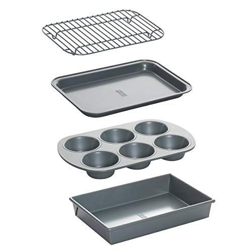 Chicago Metallic 8044 Non-Stick Toaster Oven Bakeware Set, 4-Piece, Carbon Steel