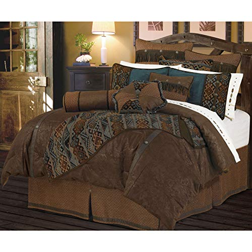 HiEnd Accents Del Rio Tooled Faux Leather Comforter Set, Queen, Blue & Brown 5 PC