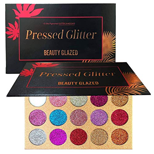 Beauty Glazed Glitter Eyeshadow Palette Pigmented Glitters Makeup Creamy Glitter Pro Makeup Palettes for Glitter Eyes Shimmer and Gorgeous 15 Colors Waterproof Magnetic