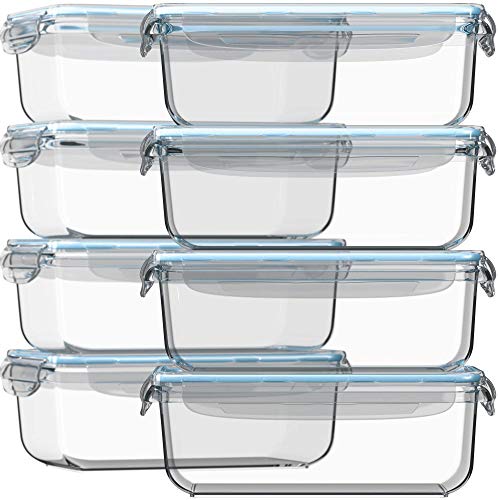 Glass Storage Containers with Lids 30 oz 16 Pc (Set of 8) Glass Food Storage Containers Airtight - Glass Meal Prep Containers Leak Proof BPA Free Glass Meal Prep Container - Strong Glass