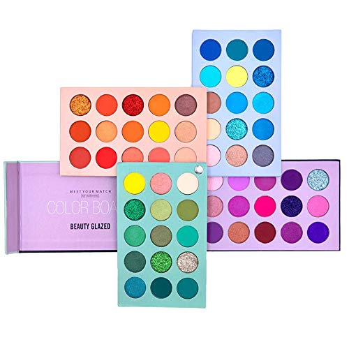 Beauty Glazed 60 Color Eyeshadow Palette, 4 in 1 Board High Pigmented Glitter Matte Eye Shadow Rotation Pearlescent Nude Eyes Cosmetic Makeup Palette