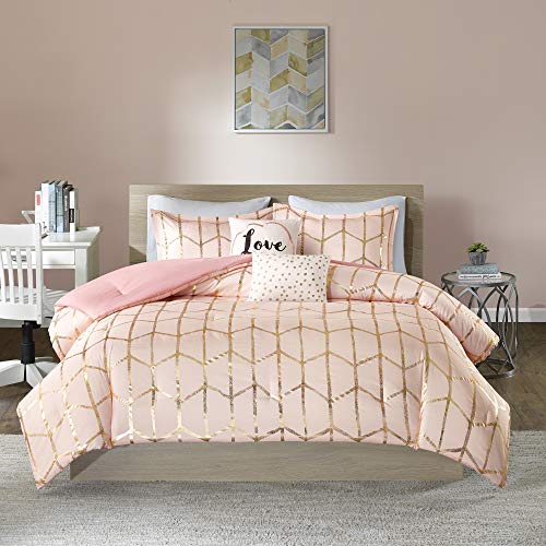 Intelligent Design Raina Comforter Set Twin/Twin XL Size - Blush Gold, Geometric – 4 Piece Bed Sets – Ultra Soft Microfiber Teen Bedding for Girls Bedroom