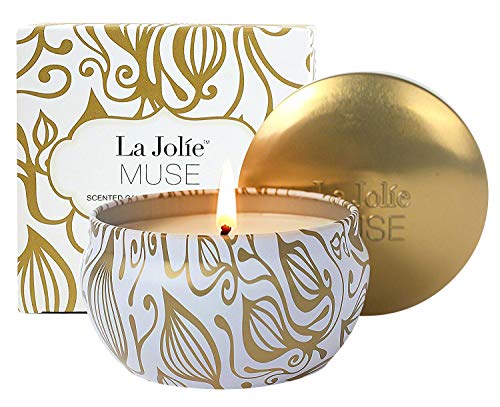 LA JOLIE MUSE Aromatherapy Scented Candles - Vanilla Coconut Essential Oil Soy Wax Stress Relief Candle, 6.5 Oz Travel Tin Decorative Candle, Birthday Relaxing Candle Gift for Women