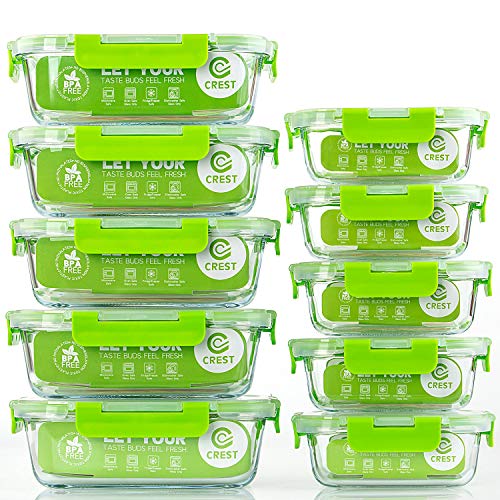 Glass Containers for Food Storage with Lids, [10-Pack] Meal Prep Containers for Kitchen, Home Use, BPA Free