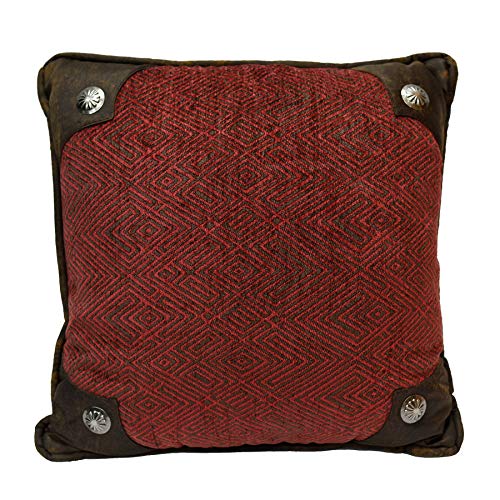 HiEnd Accents Wilderness Ridge Lodge Chenille Throw Pillow w/Scalloped Concho, 1'6" x 1'6", Red