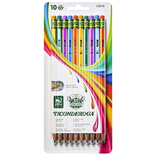 Ticonderoga X13910 Striped Wood-Cased Pencils, 2 HB Soft, Pre-Sharpened, 10 Count
