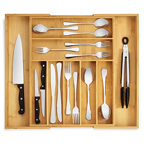 RMR Home Bamboo Silverware Drawer Organizer - Expandable Kitchen Drawer Organizer and Utensil Organizer, Perfect Size Cutlery Tray with Drawer Dividers for Kitchen Utensils and Flatware