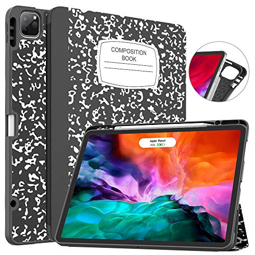 Soke New iPad Pro 12.9 Case 2020 & 2018 with Pencil Holder - [Full Body Protection + Apple Pencil Charging + Auto Wake/Sleep], Soft TPU Back Cover for 2020 iPad Pro 12.9(Book Black)