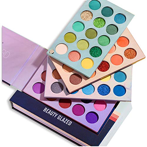 Beauty Glazed 60 Colors Eyeshadow Palette, New 4 in 1 Color Board Makeup Palette High Pigmented Bright Color Nude Shimmer Matte Glitter Cream Eye Shadow Palettes