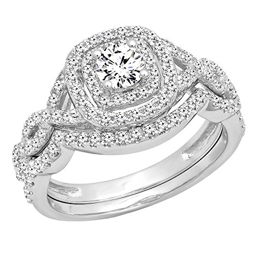 Dazzlingrock Collection 1.00 Carat (ctw) 14K White Diamond Swirl Bridal Halo Engagement Ring Set 1 CT, White Gold, Size 5