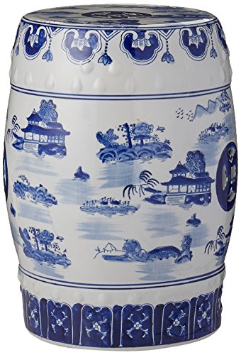 Oriental Furniture 18" Landscape Blue & White Porcelain Garden Stool