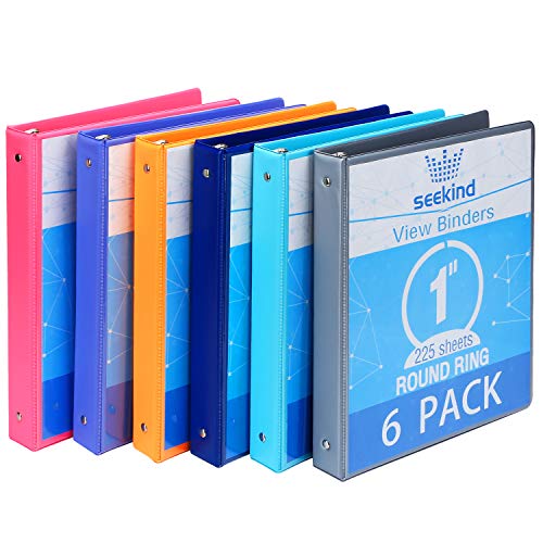 1 Inch 3 Ring Binders,SEEKIND View Binders,Holds Up to 8.5"11" Paper,Customizable Clear Cover,for Home,Office, and School Supply,6 Pack
