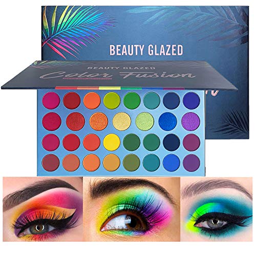 Beauty Glazed Rainbow Colors Fusion Eyeshadow Palette 39 Shades Metallic Shimmer Palette Long Lasting Eye Shadow Pallet High Pigment Makeup Palette for Party
