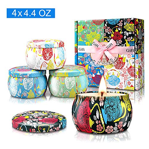 Large Size Scented Candles Gifts Sets for Women-Gardenia, Lavender, Jasmine and Vanilla, Soy Wax Travel Tin Fragrance Gift for Birthday Mother's Day Bath Yoga