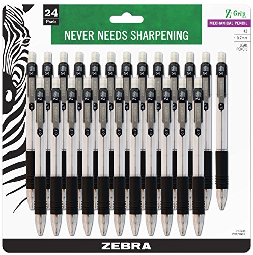 Zebra Z-Grip Mechanical Pencil, 0.7mm Point Size, HB #2 Graphite, Black Grip, 24 Pack