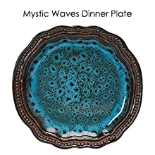embossed blue brown round oval oblong stoneware dinnerware dish set for 4 microwave dishwasher safe