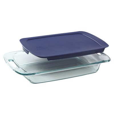 3-quart Glass Baking Dish with Blue Lid